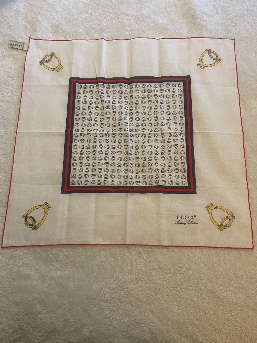 Vintage Gucci Accessory Collection Equestrian Scarf 100% Cotton Italy